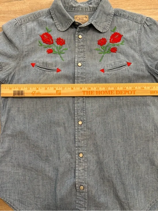Polo Ralph Lauren - Mila Chambray Denim Button Down Western Roses Size Medium - Picture 5 of 14